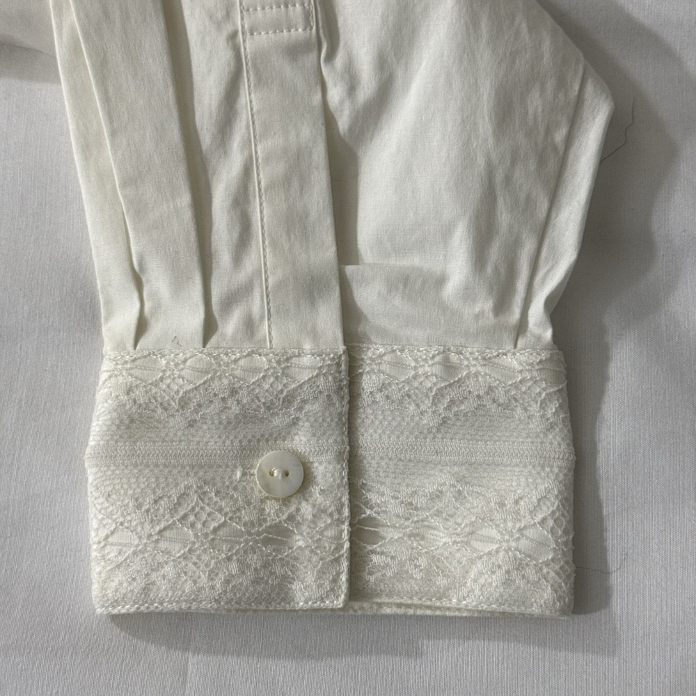 Coldwater Creek Woman's 1X White Long Sleeve Zippered Blouse Lace Overlay - Picture 10 of 16